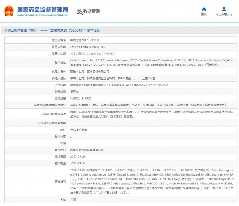 強(qiáng)生愛惜康 超聲高頻外科集成系統(tǒng)超聲刀頭HAR23、HAR36